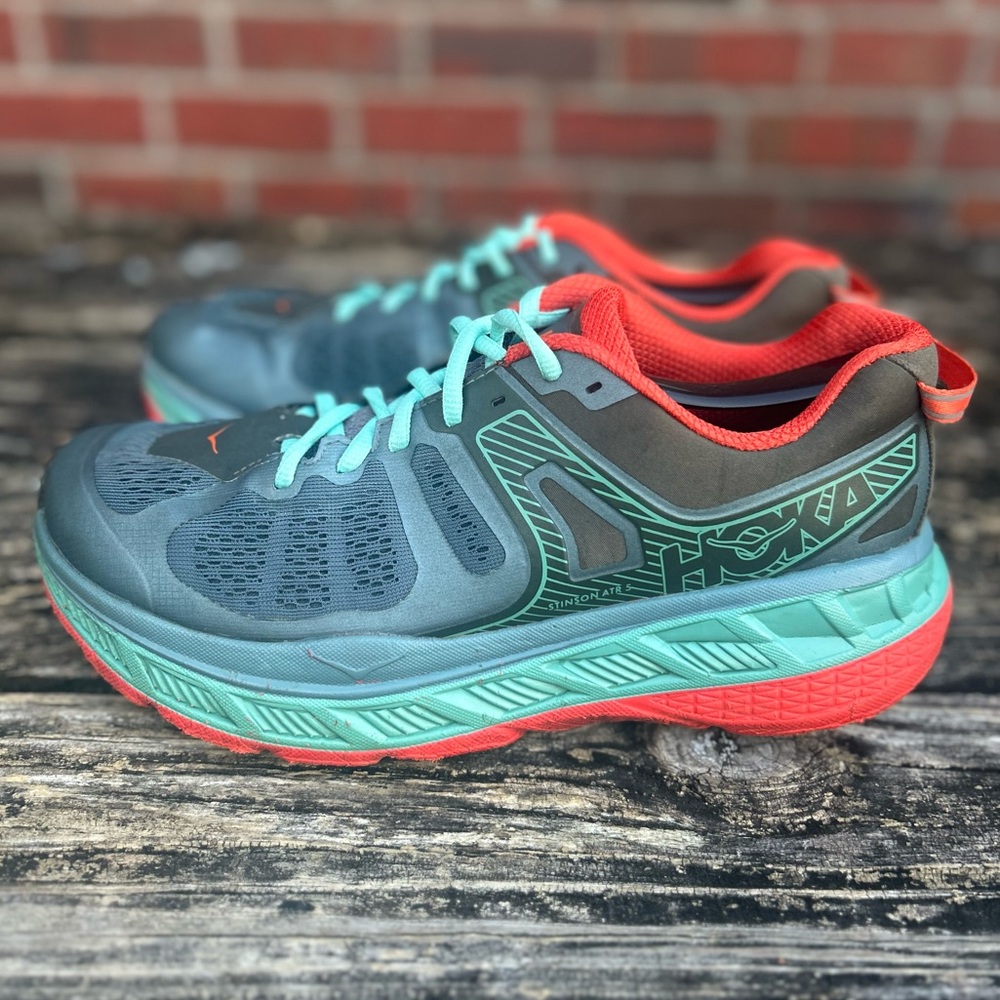 Hoka One One Men's Gray Teal Coral Athletic Shoes